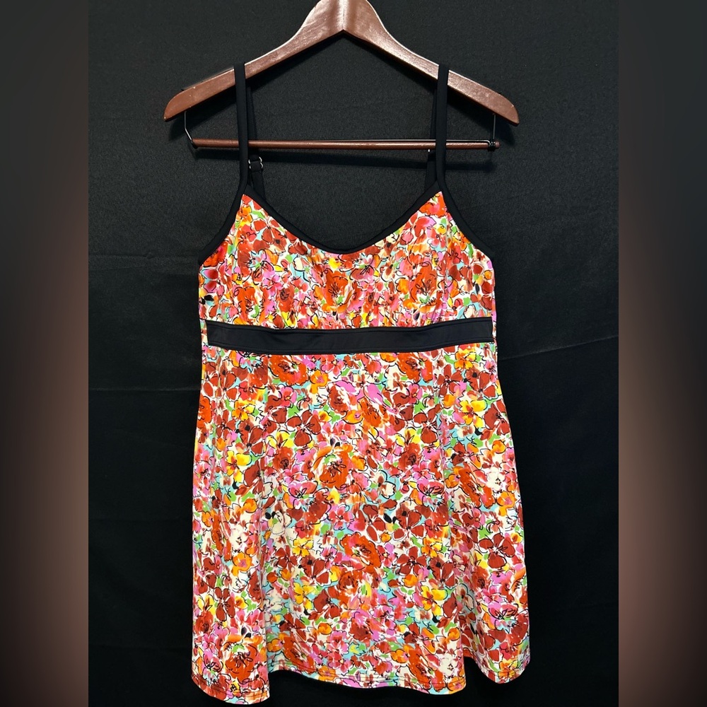 Fit 4 U Empire Banded Floral Swim Dress Women’s Size 16 one piece Swimsuit skirt